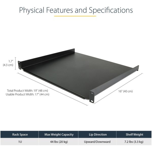 StarTech.com 1U Server Rack Cabinet Shelf - Fixed 16" Deep Cantilever Rackmount Tray for 19" Data/AV/Network Enclosure w/cage nuts, screws - Image 3