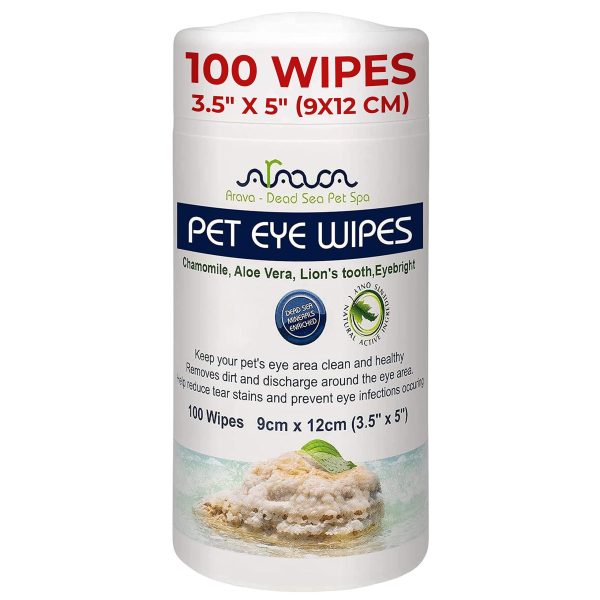 Arava Pet Eye Wipes   for Dogs Cats Puppies & Kittens   100 Count   Natural and Aromatherapy Medicated   Removes Dirt Crust and Discharge   Prevents Tear Stain Infections & Irritations   Soft & Gentle