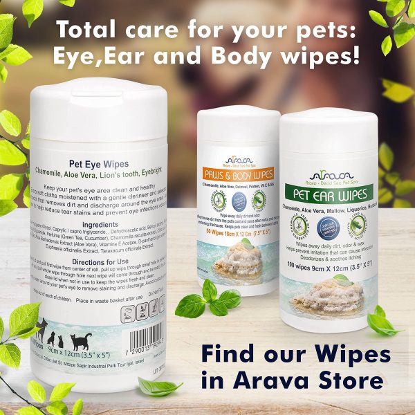 Arava Pet Eye Wipes   for Dogs Cats Puppies & Kittens   100 Count   Natural and Aromatherapy Medicated   Removes Dirt Crust and Discharge   Prevents Tear Stain Infections & Irritations   Soft & Gentle - Image 2