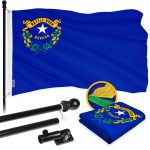G128 Combo Pack: 6 Ft Tangle Free Aluminum Spinning Flagpole (Black) & Nevada NV State Flag 3x5 Ft, ToughWeave Series Embroidered 300D Polyester | Pole with Flag Included