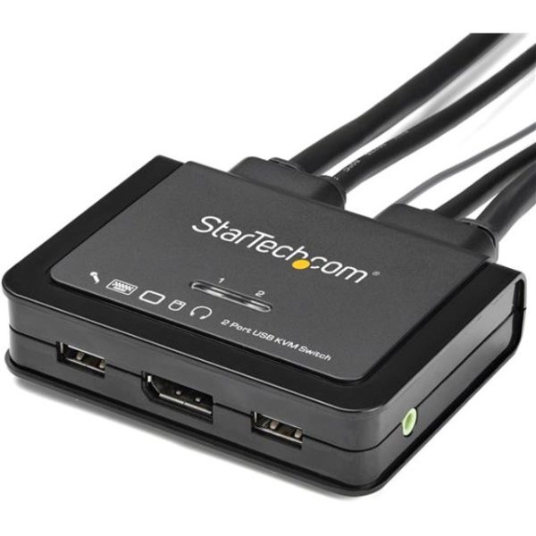 StarTech.com 2 Port DisplayPort KVM Switch - 4K 60Hz - UHD DP 1.2 USB KVM Switch w/ 4ft Cables & Audio - Bus Powered & Remote Switching - Image 5