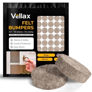 Felt Pads for Cabinet Doors   04  Diameter 128 PCS   Beige Self Adhesive Felt Bumpers   Felt Dots to Protect Glass Furniture Walls & Floor   Door Bumpers to Prevent Slamming