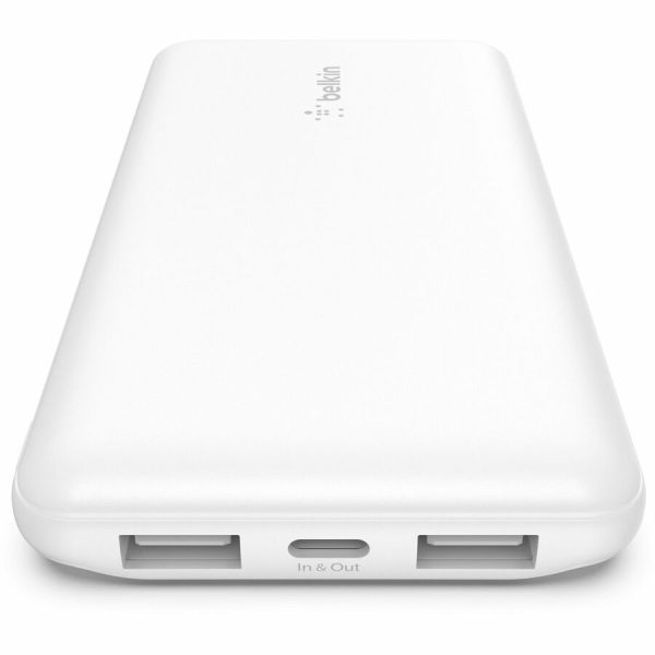 Belkin 15W 3-port USB Power Bank - 10K mAh - 2xUSB-A (12W), 1xUSB-C (15W) - Portable Charger - w/ USB-A to USB-C Cable - White - Image 4