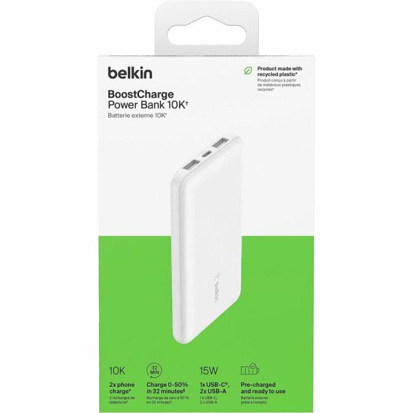 Belkin 15W 3-port USB Power Bank - 10K mAh - 2xUSB-A (12W), 1xUSB-C (15W) - Portable Charger - w/ USB-A to USB-C Cable - White - Image 6