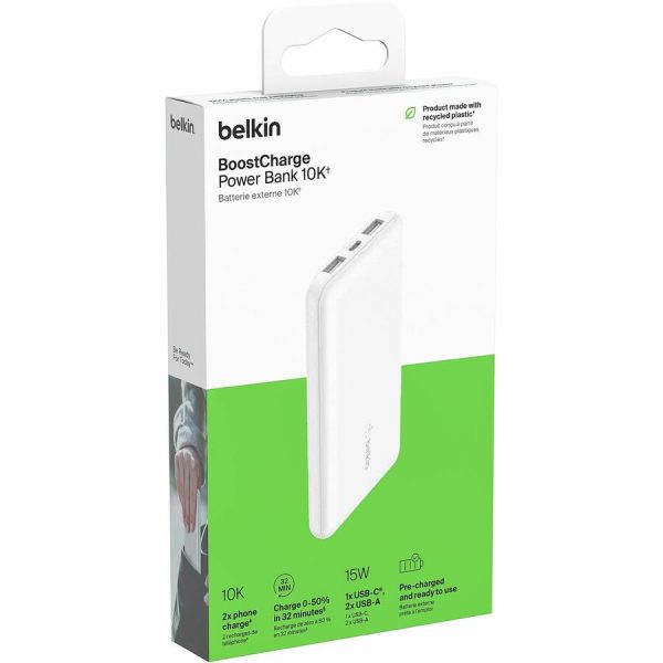 Belkin 15W 3-port USB Power Bank - 10K mAh - 2xUSB-A (12W), 1xUSB-C (15W) - Portable Charger - w/ USB-A to USB-C Cable - White - Image 7
