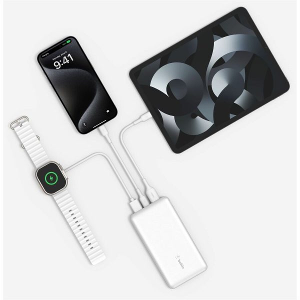 Belkin 15W 3-port USB Power Bank - 10K mAh - 2xUSB-A (12W), 1xUSB-C (15W) - Portable Charger - w/ USB-A to USB-C Cable - White - Image 10