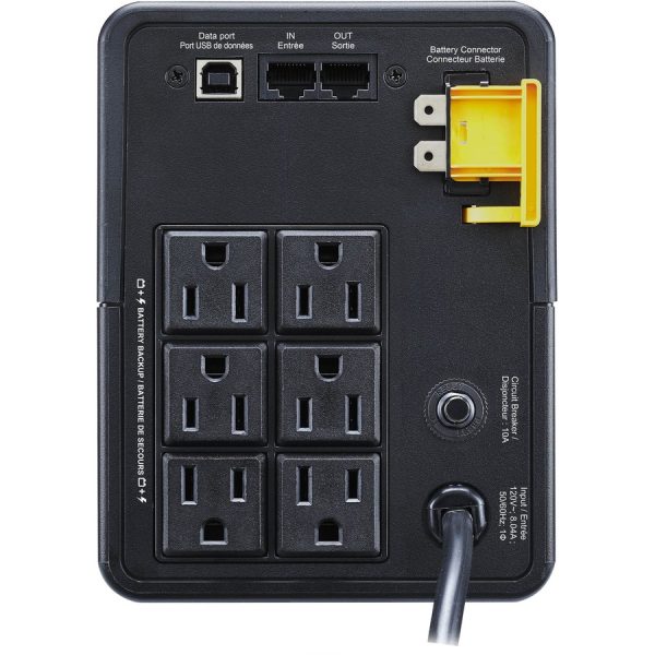 APC Back UPS, 950VA/480W, Tower, 120V, 6x NEMA 5-15R outlets, USB Type A + C Ports, User Replaceable Battery - Image 6