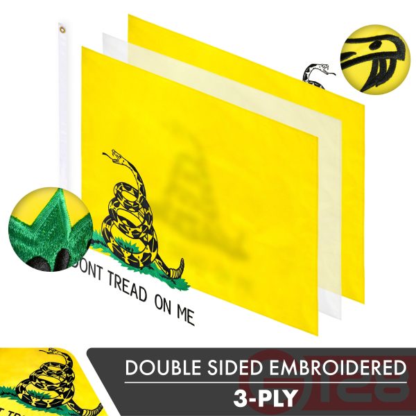 Gadsden Don't Tread on Me Flag 2x3FT 3-Pack Double-sided Embroidered Polyester By G128 - Image 2