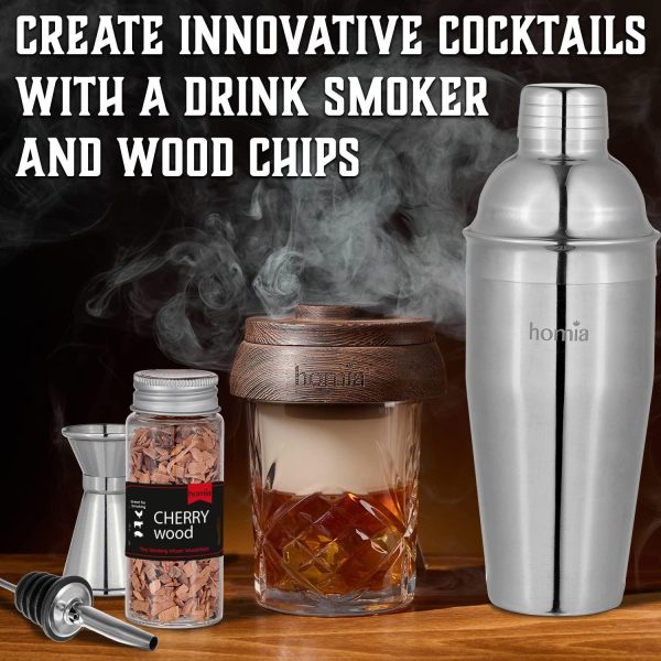 Bartender Kit with Whiskey Smoker  13 pcs Pine Stand  Bar Set with Cocktail Shaker Bartending Kit with Essential Bar Accessory Tools Wood Chips Steel (Torch not Included) - Image 3