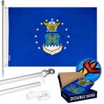 G128 - 5 Feet Tangle Free Spinning Flagpole (Silver) US Air Force Flag Double Sided Brass Grommets Embroidered 2x3 ft (Flag Included) Aluminum Flag Pole