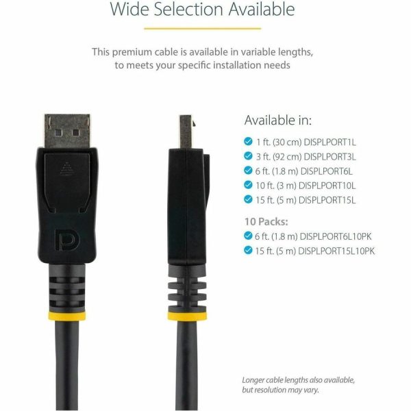 StarTech.com 1ft (30cm) DisplayPort 1.2 Cable, 4K x 2K UHD VESA Certified DisplayPort Cable, Short DP Cable/Cord for Monitor, w/ Latches - Image 4