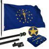 G128 Combo Pack: 5 Ft Tangle Free Spinning Flagpole (Black) & Indiana Flag 2x3 Ft Embroidered 220GSM Spun Polyester, Brass Grommets (Flag Included) Aluminum Flag Pole
