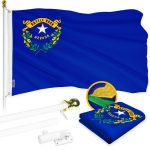 G128 Combo Pack: 6 Ft Tangle Free Aluminum Spinning Flagpole (White) & Nevada NV State Flag 3x5 Ft, ToughWeave Series Embroidered 300D Polyester | Pole with Flag Included