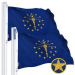 G128 2 Pack: Indiana IN State Flag | 5x8 Ft | StormFlyer Series Embroidered 220GSM Spun Polyester | Embroidered Design, Indoor/Outdoor, Brass Grommets, Heavy Duty, All Weather