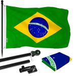 G128 - 6 Feet Tangle Free Spinning Flagpole (Black) Brazil Brass Grommets Printed 3x5 ft (Flag Included) Aluminum Flag Pole