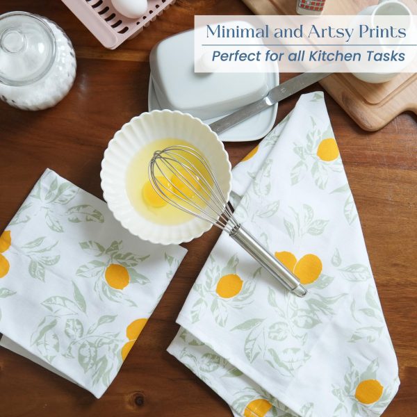 The Fine Living Co. 100% Cotton Kitchen Towels Set of 2 18 x 28 inches Lemon Printed Dish Towels Hand Towels Boho Tea Towels   Multifunctional Stylish Absorbent Quick Dry Soft - Image 4