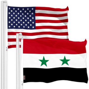 G128 Combo Pack: American USA Flag 3x5 Ft & Syria Syrian Flag 3x5 Ft | Both LiteWeave Pro Series Printed 150D Polyester, Brass Grommets