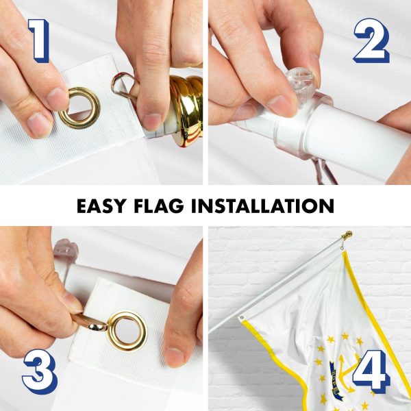 G128 Combo Pack: 5 Ft Tangle Free Aluminum Spinning Flagpole (White) & Rhode Island RI State Flag 2.5x4 Ft, ToughWeave Series Embroidered 300D Polyester | Pole with Flag Included - Image 7