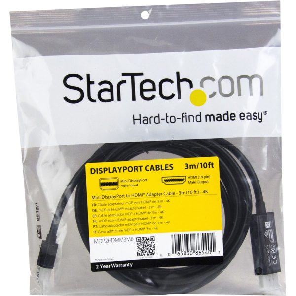 StarTech.com 10ft (3m) Mini DisplayPort to HDMI Cable, 4K 30Hz Video, Mini DP to HDMI Adapter/Converter Cable, mDP to HDMI Monitor/Display - Image 5