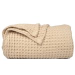 The Fine Living Co. 100% Cotton Waffle Weave Throw Blanket   Lightweight Soft and Breathable Throw Blanket for All Season  Skin Friendly Blanket for Couch Bed Sofa  50”x70” inches Sand
