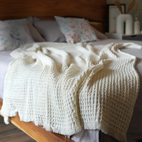 The Fine Living Co. 100% Cotton Waffle Weave Throw Blanket   Lightweight Soft and Breathable Throw Blanket for All Season  Skin Friendly Blanket for Couch Bed Sofa  50”x60” inches Ivory - Image 4