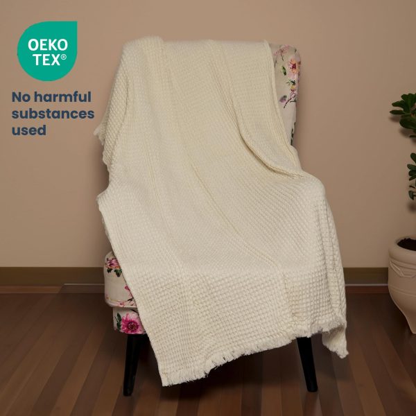 The Fine Living Co. 100% Cotton Waffle Weave Throw Blanket   Lightweight Soft and Breathable Throw Blanket for All Season  Skin Friendly Blanket for Couch Bed Sofa  50”x60” inches Ivory - Image 5