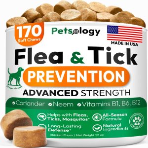 Flea and Tick Prevention for Dogs Pills   Natural Dog Flea & Tick Control   170 Soft Chewables   Oral Defense Treatment for Dogs Supplement   Vet Formulated Chews   All Breeds & Ages   Made in USA