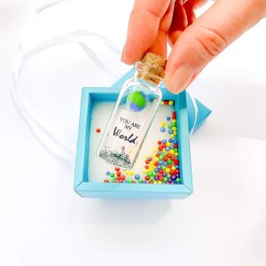 Cute Girlfriend and Boyfriend Gifts   Personalized Anniversary Present for Her Him   Custom Birthday Gift Idea for Women Men (You Are My World in Teal Gift Box)