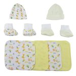 Two Rib Knit Infant Caps And Booties Sets And Four Washcloths - 8 Pc Set Cs_0016