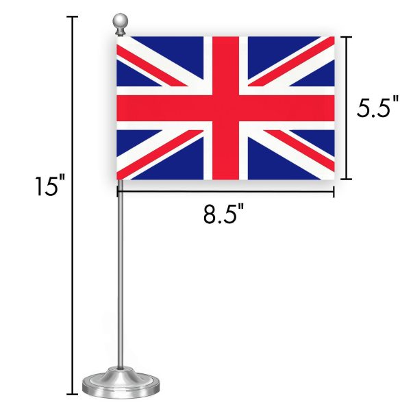 G128 United Kingdom UK Deluxe Desk Flag Set | 8.5x5.5 In | Printed 300D Polyester, with Silver Dome and Base, 15" Metal Pole, Decorations For Office, Home and Festival Events Celebration - Image 7