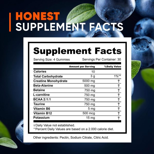 Creatine Monohydrate Gummies 8500mg Complex for Men & Women, Preworkout Gummy with L-Carnitine, BCAA, Taurine for Muscle Growth, Strength & Energy Support, Sugar Free, Vegan,Blueberry Flavor,120 Count - Image 7