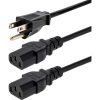 StarTech.com 10ft (3m) Computer Power Y Cord, NEMA 5-15P to C13, 10A 125V, 18AWG, Black Replacement PC Power Cord, TV/Monitor Power Cable - Image 2