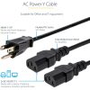 StarTech.com 10ft (3m) Computer Power Y Cord, NEMA 5-15P to C13, 10A 125V, 18AWG, Black Replacement PC Power Cord, TV/Monitor Power Cable - Image 10