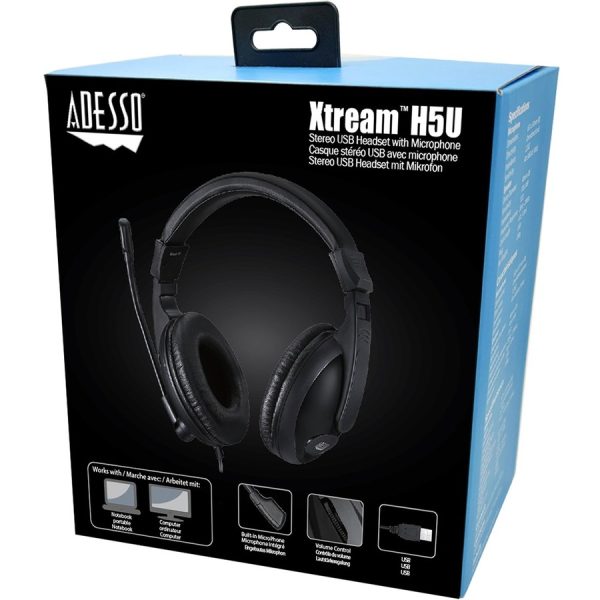 Adesso Xtream H5U - USB Stereo Headset with Microphone - Noise Cancelling - Wired- Lightweight - Image 2