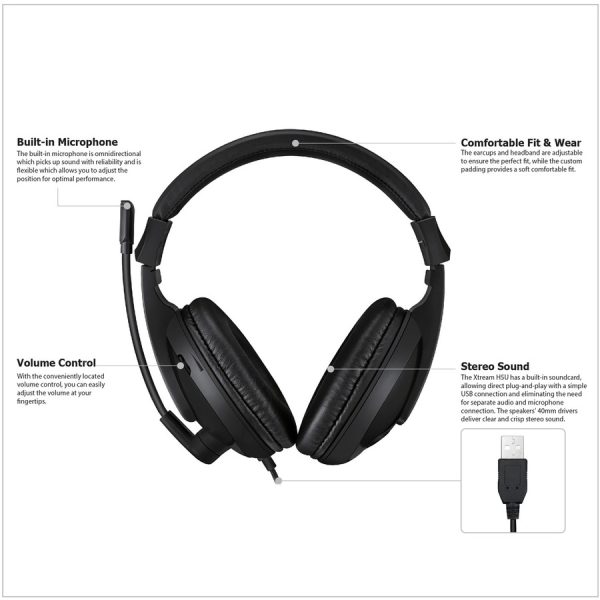 Adesso Xtream H5U - USB Stereo Headset with Microphone - Noise Cancelling - Wired- Lightweight - Image 9