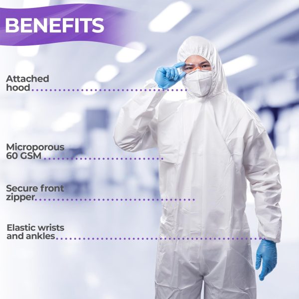 AMZ Medical Supply Disposable Coveralls for Men Women 3X Large Pack of 5 White Hazmat Suits Disposable with Hood Zipper 60gsm Microporous Hazmat Suit Costume Waterproof Lab Coveralls Disposable - Image 3