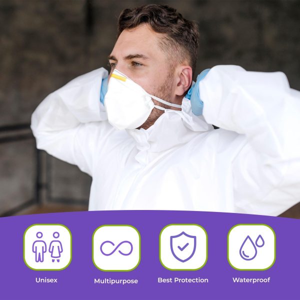 AMZ Medical Supply Disposable Coveralls for Men Women 3X Large Pack of 5 White Hazmat Suits Disposable with Hood Zipper 60gsm Microporous Hazmat Suit Costume Waterproof Lab Coveralls Disposable - Image 5