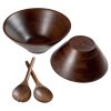 The Fine Living Co. Wooden Bowls Set with Wooden Spoons Acacia Wood Soup Bowls with Servers Food safe Decorative Bowls for Home & Party Cute Bowls for Dips Sauce Ice cream Set of 2