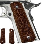 Aztec Calendar Design 1911 Wooden Pistol Grips Ambi Safety Cut for 1911 Full Size (Amber)