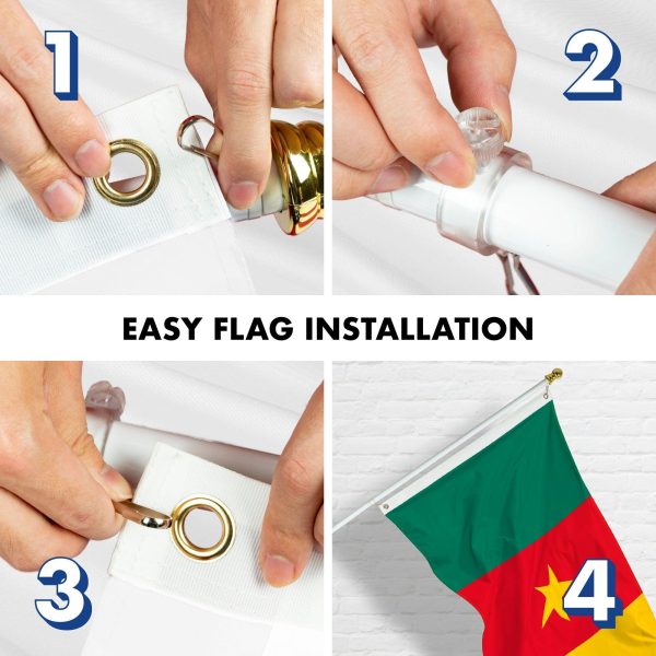 G128 Combo Pack: 6 Feet Tangle Free Spinning Flagpole (White) Cameroon Cameroonian Flag 3x5 ft Printed 150D Brass Grommets (Flag Included) Aluminum Flag Pole - Image 7