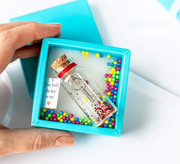 Anniversary Gift for Her & Him Romantic Present for Boyfriend Girlfriend Custom Message I Love You Gifts to Wife Husband (Key   You Hold the Key to My Heart in Teal Blue Box)