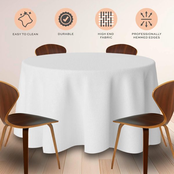 [2 Pack] 120  Round Premium Tablecloths for Wedding | Banquet | Restaurant | 200 GSM Washable Fabric Table Cloth | White - Image 3