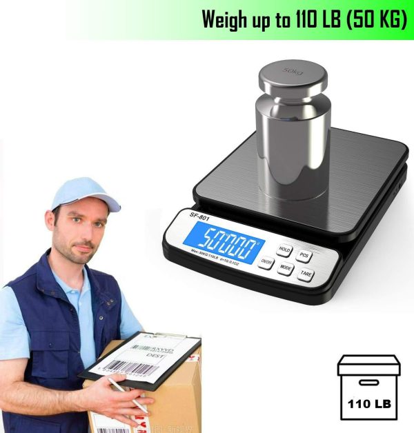 Shipping Scale for Packages 110 LB (50 KG) –  Package Scale Postal Scale for Shipping Packages with Stainless Steel Platform Tare Hold Counting Function USB Cord and AC DC Adapter - Image 3