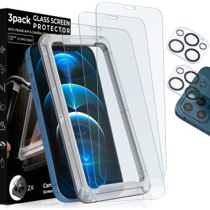3 Pack Screen Protector Premium Quality Compatible for iPhone 12 Pro Max with 2 Pack Camera Lens Protector Tempered Glass 9H Hardness 2.5D with Easy Instalation Case (6.7 Inch)