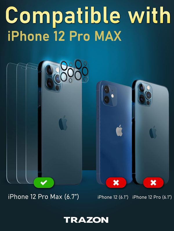 3 Pack Screen Protector Premium Quality Compatible for iPhone 12 Pro Max with 2 Pack Camera Lens Protector Tempered Glass 9H Hardness 2.5D with Easy Instalation Case (6.7 Inch) - Image 6