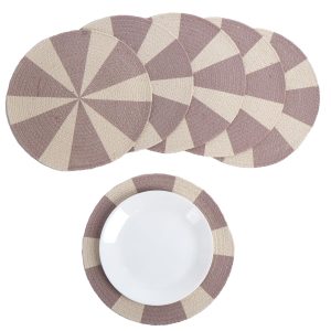 The Fine Living Co. Pinwheel Printed Cotton Braided Placemats (Set of 6 13.5 Inches) Washable Anti Slip Heat Resistant Mats Boho Woven Round Table Mats for House Decor Kitchen and Dining