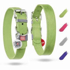 Long Lasting Leather Dog Collar for Large Dogs Medium & Small Dogs   Adjustable Classic Puppy Collars for Large Breed Dogs   Boy & Girl Dog Collars with Durable Buckle D Ring & QR Dog Tag