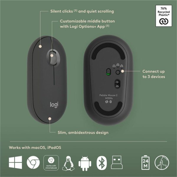 Logitech Pebble 2 Combo, Wireless Keyboard and Mouse, Quiet and Portable, Customizable, Logi Bolt, Tonal Graphite - Image 7