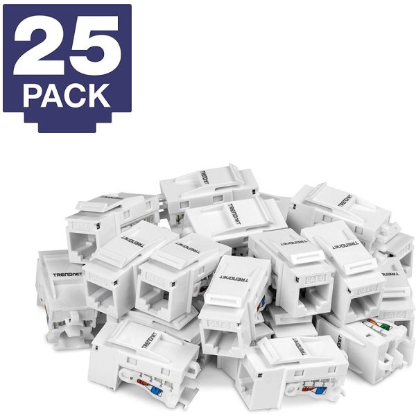 TRENDnet Cat6 Keystone Jack, 25-Pack Bundle, 90° Angle Termination, Compatible With Cat5, Cat5e, Cat6 Cabling, Color-Coded Labeling, Gold-Plated Contacts, Tool-less Design, White, TC-K25C6 - Image 2
