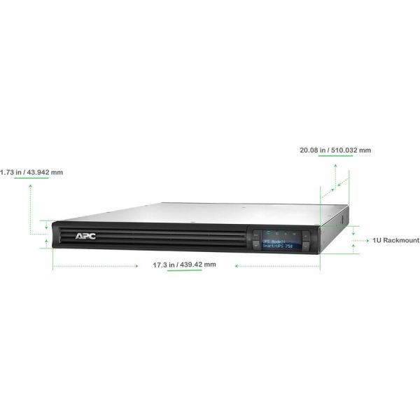 APC Smart-UPS, Line Interactive, 750 VA, LCD, Rackmount 1U, 120V, 4x NEMA 5-15R outlet, USB, AVR, Short Depth - Image 2